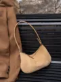 Tan suede shoulder bag for women, casual underarm hobo purse with zipper closure. - Khaki