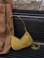 Olive green suede shoulder bag for women, stylish underarm hobo purse with strap. - Green