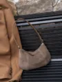 Minimalist brown suede shoulder bag, stylish casual hobo handbag for women and daily wear. - Gray