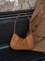 Brown suede shoulder bag, stylish casual underarm hobo bag for women autumn fashion daily use - Caramel color