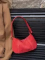 Red suede underarm shoulder bag autumn winter minimalist soft leather casual handbag for women - Burgundy