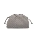 Grey suede woven clutch bag for women, retro cloud dumpling pouch with drawstring closure. - Gray