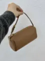 Brown leather cylinder shoulder bag, 90s vintage barrel handbag with zip closure. - Full Grain Leather / Brown