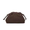 Brown woven clutch bag for women, vintage faux suede cloud purse with knotted drawstring. - Coffee