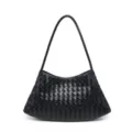 Black woven leather shoulder bag, stylish hobo purse with braided handle for women. - Black