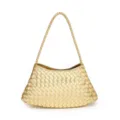 Metallic Gold Woven Leather Shoulder Bag Elegant Handcrafted Intrecciato Underarm Purse Women - Gold