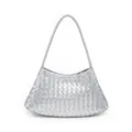 Silver woven shoulder bag for women, elegant hobo style purse with chic braided strap. - Silver