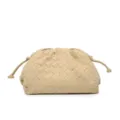 Woven clutch bag for women, stylish leather pouch purse with knot details, beige. - Khaki