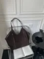 Niche luxury dark brown suede leather tote bag, large capacity slouchy shoulder bag for women - 34*21*36cm / Coffee