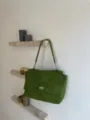 Green suede tote bag with flap lock closure, large capacity commuter shoulder bag - Light Green