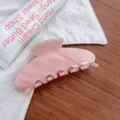 Primer plano de los detalles de la pinza de pelo rosa de acetato, superficie brillante. - Pinza de 7 Dientes de Sarga Ancha / Crema Rosa