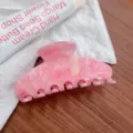 Detalle de pinza para el pelo de acetato rosa, accesorio de peinado dulce y chic. - Pinza de 7 Dientes con Brillo / Rosa mousse