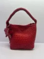 Red woven bucket bag large capacity handmade shoulder tote casual fashion underarm star charm - Small: 21*12*22cm / Red