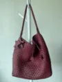 Burgundy woven leather shoulder bag with star charm, casual large capacity tote bag. - Burgundy
