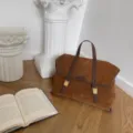 Retro suede messenger bag for women, large capacity genuine leather vintage shoulder handbag. - 34*14*24cm / Gold Brown