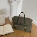 Retro suede messenger backpack for women, large capacity genuine leather retro style bag. - 34*14*24cm / Green