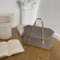 Vintage suede messenger bag for women, large capacity shoulder bag with top handle. - 34*14*24cm / Gray