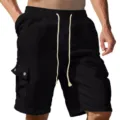 Men's casual cargo shorts with multi-pockets and drawstring waist for summer daily wear. - S / Black