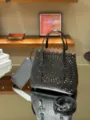 Elegant black leather laser-cut tote bag chic scalloped shoulder handbag with inner pouch - 20*18*10cm / Black