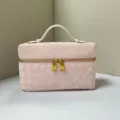 Pink woven vanity bag chic top handle cosmetic handbag cute style casual shoulder accessory - Pink