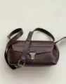 Dark brown leather messenger bag, vintage grain cowhide shoulder crossbody bag with lock. - Blank / Small Eggplant Purple 25cm