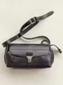 Black leather messenger bag, vintage cowhide shoulder bag with metal lock and strap. - Blank / Small Dark Coffee 25cm