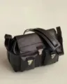 Black leather messenger bag for men women vintage motorcycle crossbody shoulder bag top - Blank / Medium Dark Coffee 30cm