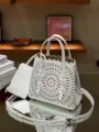White leather laser-cut tote bag, chic casual shoulder handbag with pouch and strap for women. - 20*18*10cm / White