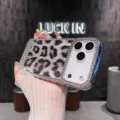Luxury plated leopard print rhinestone phone case for iPhone, stylish anti-drop protective back cover. - Electroplated Rhinestone Leopard Print - Silver Edge / iPhone13