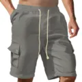 Men's casual gray cargo shorts, summer slim fit multi-pocket drawstring five-point shorts - S / Gray