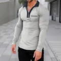 Men's half-zip long sleeve polo shirt casual slim fit stylish autumn top grey variant - Gray and Navy Blue