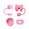Λεπτομέρεια ροζ αξεσουάρ σιλικόνης κυπέλλου με χαριτωμένο κάλυμμα καλαμακιού και τάπες. - Ροζ