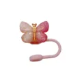 Graziosa copertura per cannuccia a farfalla da 10mm, tappo antipolvere in silicone glitterato. - Farfalla rosa giada
