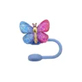 Copricanna di paglia a farfalla colorata per cannuccia 10mm, tappo in silicone blu e rosa. - Farfalla Blu e Rossa