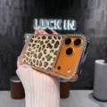 Luxury leopard print rhinestone electroplated phone case for iPhone 16 17 Pro Max protective - Electroplated Rhinestone Leopard Print - Orange Edge / iPhone13