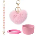 Pink Stanley cup accessories set including woven strap, heart pompom, boot and ring. - Pink
