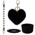 Stanley tumbler accessories set featuring furry heart pendant, daisy strap, and silicone boot. - Black
