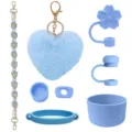 Stanley Tassen Zubehör Set Silikon Schutzhülle Strohhalm Deckel Anhänger blau süß - Blau