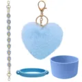 Stanley cup accessory set blue silicone boot strap keychain plush heart 4-piece set - Blue