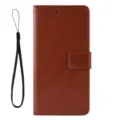 Bruine flip lederen telefoonhoes met polsband, beschermhoes met vintage motief. - Bruin / Huawei Pura 70