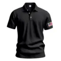 Close-up detail of black men's short sleeve polo shirt with American flag sleeve embroidery. - S / Top (BKCS-28) / Black