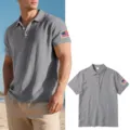 Men's casual grey short sleeve polo shirt with American flag embroidery for summer daily wear. - S / Tops / Medium Grey