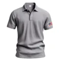 Men's Solid Gray Casual Short Sleeve Linen Polo Shirt with American Flag Embroidery - S / Top (BKCS-28) / Gray