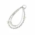 Double chain crystal pearl bow phone lanyard strap decorative accessory for women and girls - White Double Chain