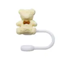 Cute bow tie bear straw cover silicone straw cap for 10mm cup straws dustproof reusable. - Yellow