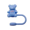Cute blue silicone straw cover with bow and smile bear design for 10mm cups dustproof - Blue