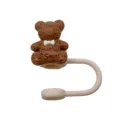 Cute silicone bow bear straw cover for 10mm Stanley cups dustproof reusable straw topper - Brown