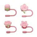 Cute pink cherry blossom silicone straw cover 10mm dustproof cap for Stanley cups 4pcs set - Pink and Light Color Set