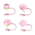 Cute pink peach blossom straw covers, 10mm silicone tumbler straw caps for daily use. - Light Pink Set