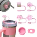 Pink cherry blossom straw cover set with spill proof stoppers for tumblers, 10mm straw caps. - Light Pink 6-Piece Set